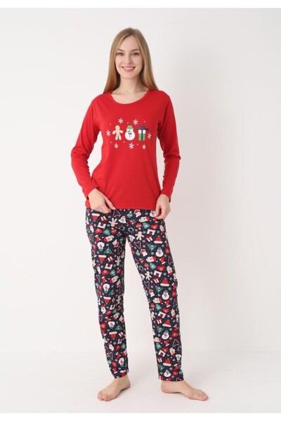 TOSKI Women's Christmas pajamas Red with snowman, long sleeves and long pants