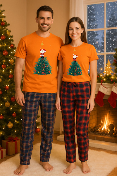 MVRDAR Pijamale cuplu - set Craciun in doi Grinch cu tricou si pantaloni de p...