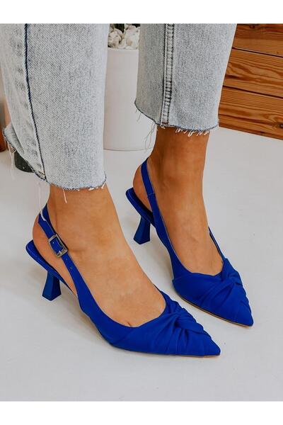 BerilinButiği Cobalt Blue Satin (Ribbon) Bow Detail Women's Stiletto