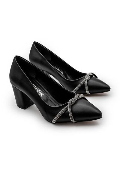 Modaarmada Black Double Mesh Stone Women's Heeled Stiletto Shoes