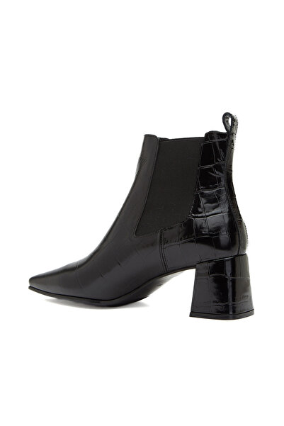 Dıvarese Siyah Western Kadın Kroko Desenli Deri Bot