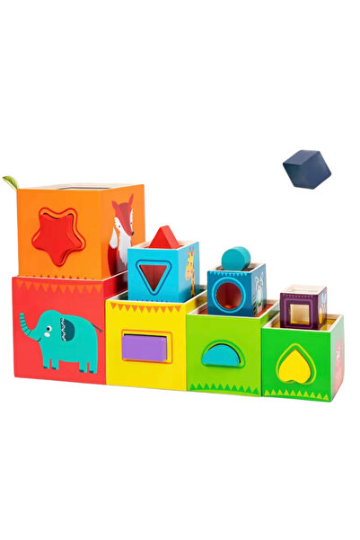 Denn Store Cuburi din lemn, Joc educativ pentru copii – numere, forme și animale 1+ ani