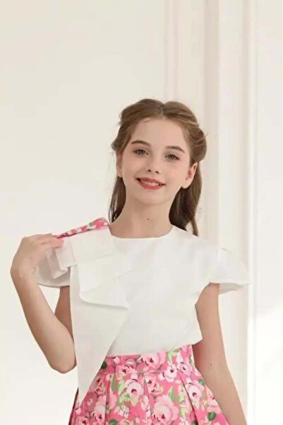 Alesaei-mondo tondo Girls' white blouse with bow, 7109