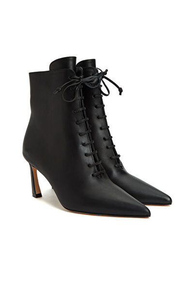 George Hogg Siyah Kadın Bağcıklı Topuklu Deri Bot