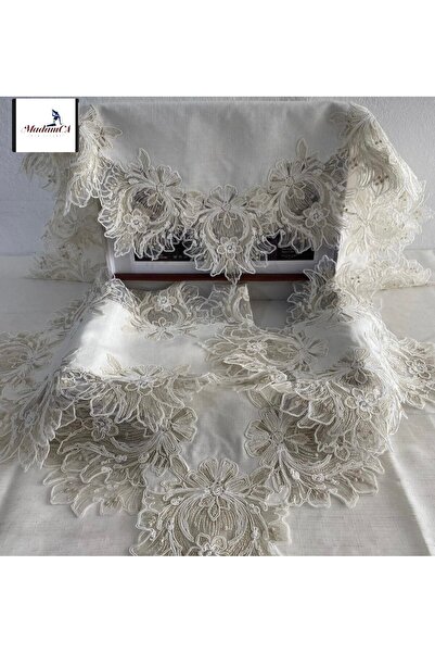 Madamca Tiffany Gardenia (Linen) French Lace 5-Piece Runner Set Living Room Set Tablecloth Set