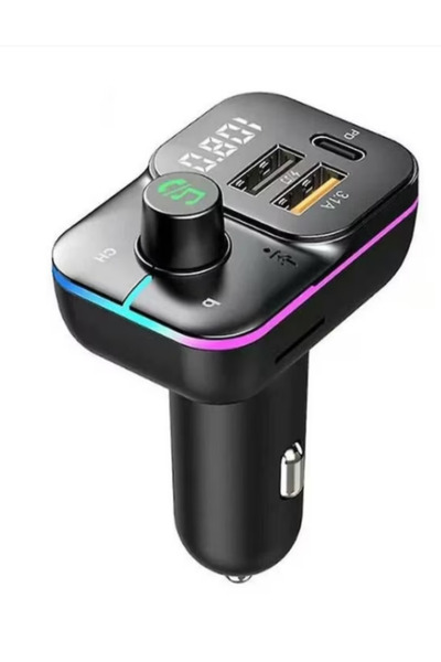 OEM FM Modulator, Lighting, Bluetooth, 3 Ports, 1x Type-C 2x USB-A, Black