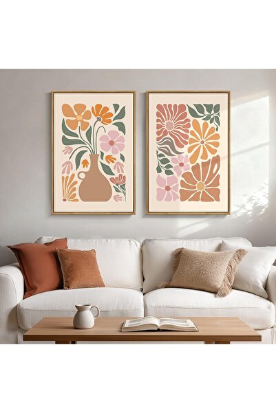 ALAYRA International مجموعة من طبعتين نباتيتين من فن الحائط بنمط بوهو محايد -...