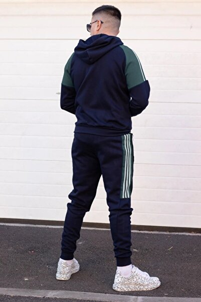 EXCLUSIVE STYLE Men's cotton tracksuit - Half DG Navy / Light green