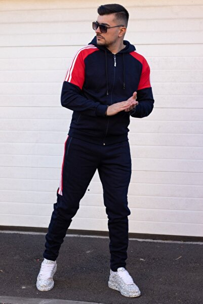 EXCLUSIVE STYLE Men's cotton tracksuit - Half DG Navy / Red