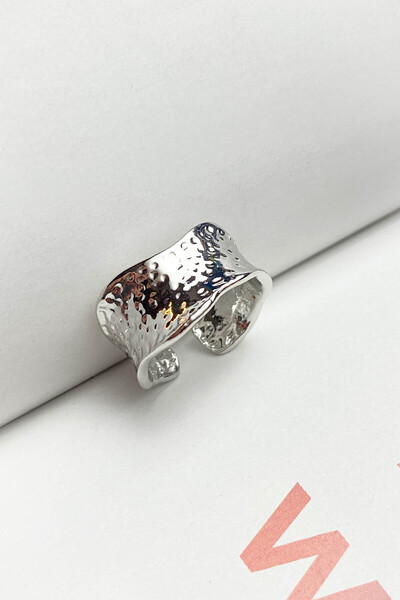 roshel Steel Wide Ring Patterned Ring Adjustable