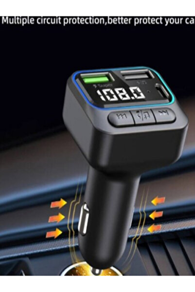 OEM FM Modulator with 3 in 1 Charger, Bluetooth 5.0, USB, Type-C, Call Answering, MP3 Player, Black