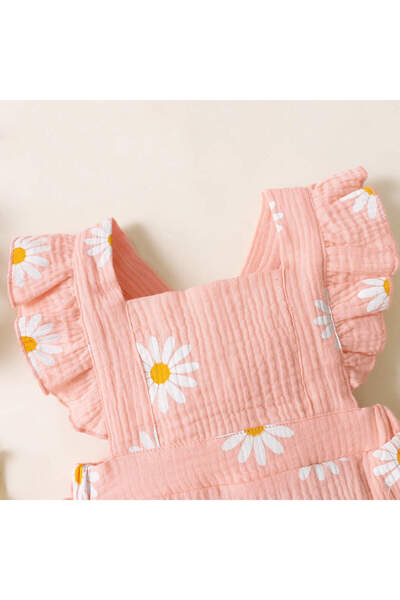 OEM Daisy-print crepe fabric romper, 100% cotton