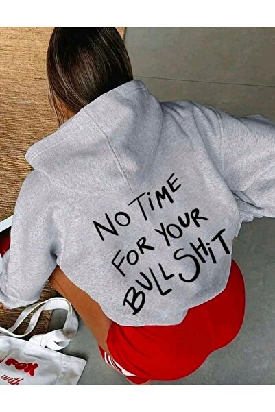 Elvino No Time Printed Women/Men Unisex Oversized Hooded Gray 3-Thread Sweatshirt