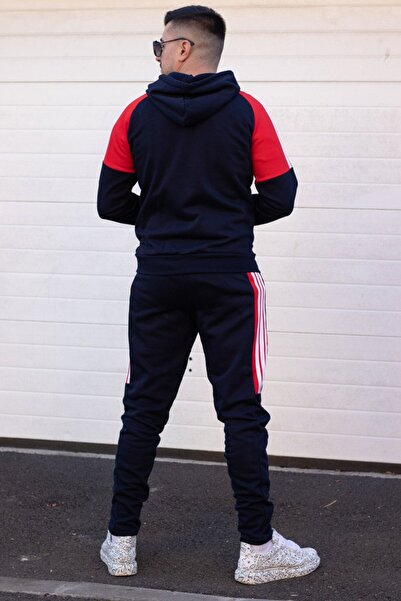 EXCLUSIVE STYLE Men's cotton tracksuit - Half DG Navy / Red