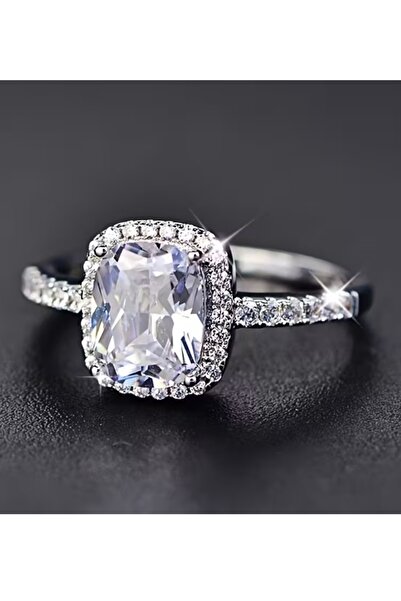 BirYıldızOl 925 Ayar Gümüş Baget Zirkon Taşlı Tek Taş Gümüş Yüzük Alyans