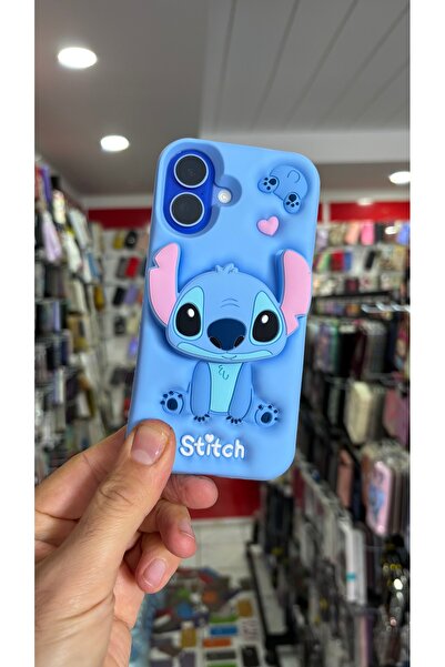darkpower iPhone 16 Uyumlu Stitch Popsocketli Silikon Kılıf
