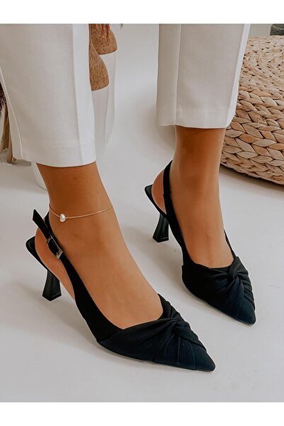 BerilinButiği Siyah Saten (Ribbon) Fiyonk Detay Kadın Stiletto