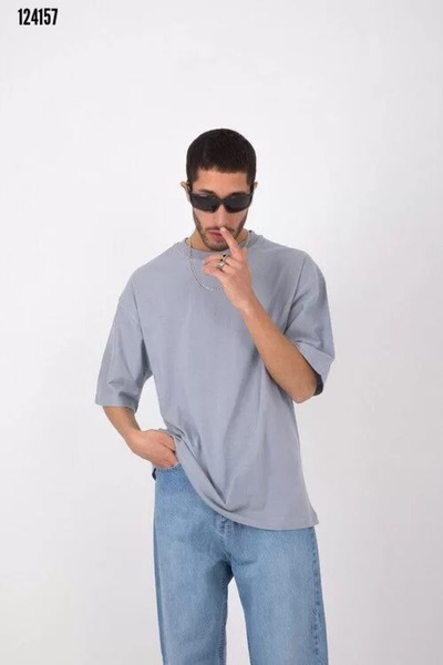 Zerenyus Unisex Basic Crew Neck Oversize T-Shirt - Gray