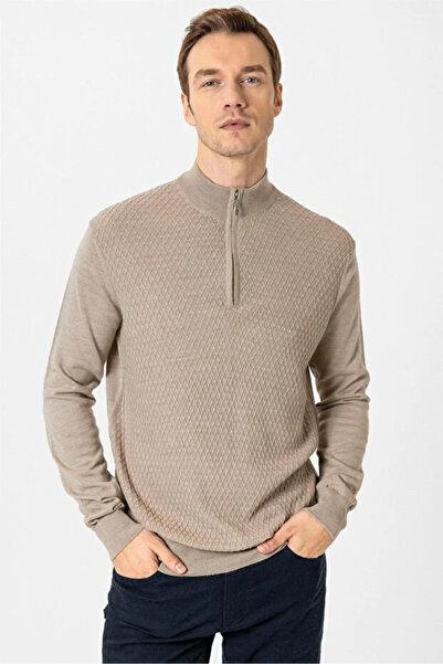 SÜVARİ Μάλλινο πλεκτό φούτερ με κανονικό σχέδιο με μισό φερμουάρ