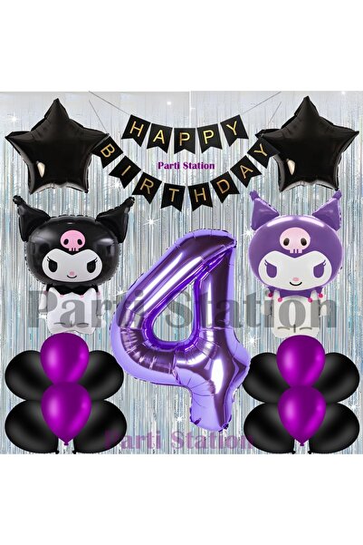Parti Station Kuromi Concept 4Th Birthday Balloon Set with Curtain and Purple...