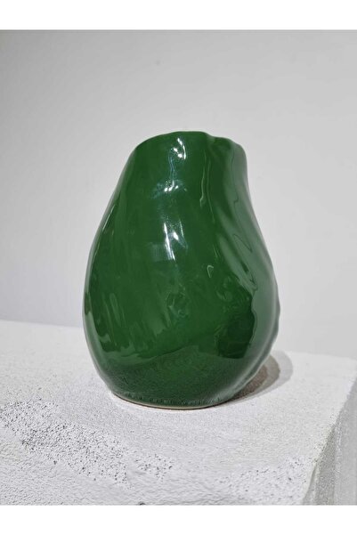 ÖZLEMKAYMAZ Ceramic Chrome Green Tones Leaf Patterned Cocktail Glass 15X12 cm