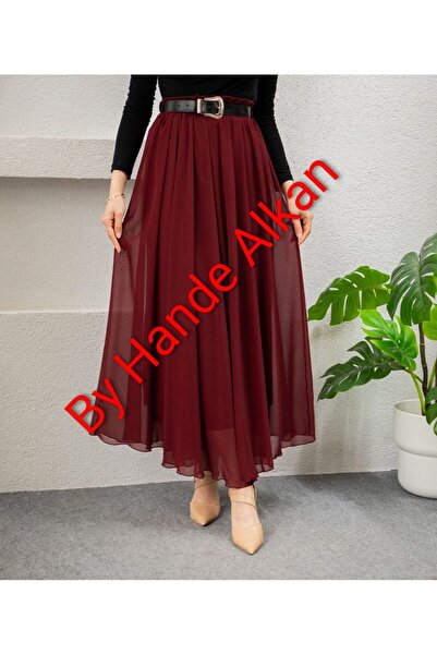 By Hande Alkan Women's Elastic Waist Plus Size Chiffon Skirt