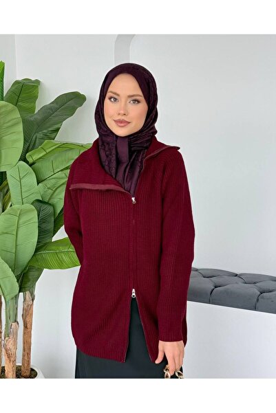 ILSA ÖRME FERMUARLI KAZAK BORDO