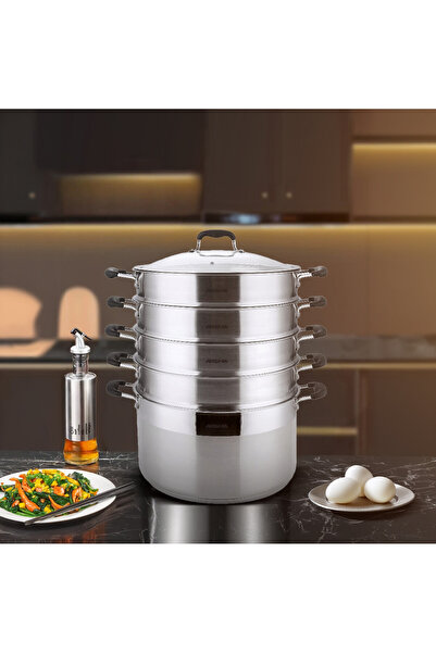 Arshia 5-piece stainless steel steamer set, 30cm