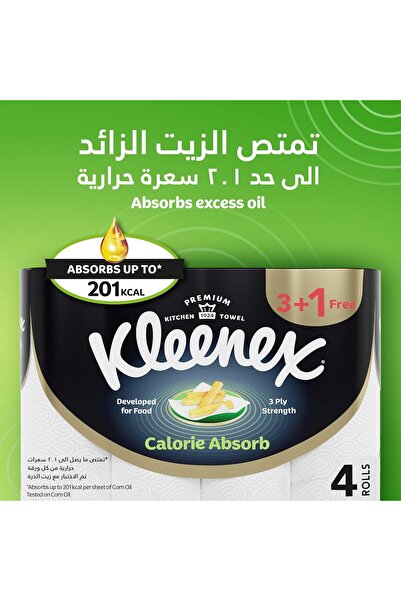 Kleenex Kitchen Tissue Paper Towel, 3 PLY, 4 Rolls x 50 Sheets, Food-Grade Strong Absorbent Kitchen Tissue