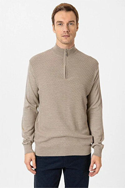 SÜVARİ Μάλλινο πλεκτό φούτερ με κανονικό σχέδιο με μισό φερμουάρ