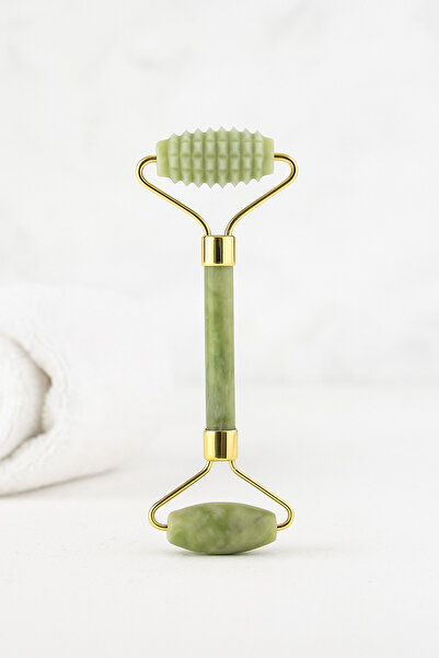 SYN AKSESUAR Doğal Yeşim Taşı Çift Başlıklı Tırtıklı Yüz Masaj Aleti-Cilt Sık...