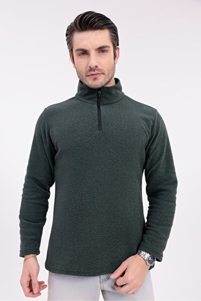 Firststops Men's Khaki Half-Zip Fleece Sweatshirt