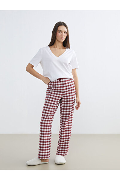 LC Waikiki Mg Trenden Red Plaid Women's Pajama Bottoms with Elastic Waist