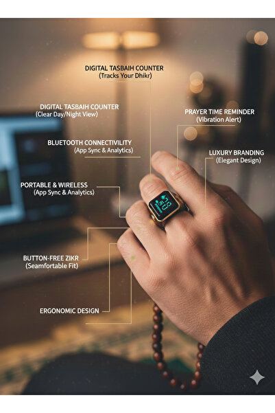 Trendora Smart Digital Tasbih Counter Ring – Bluetooth Zikr Tracker with Prayer Alerts & Ergonomic Design