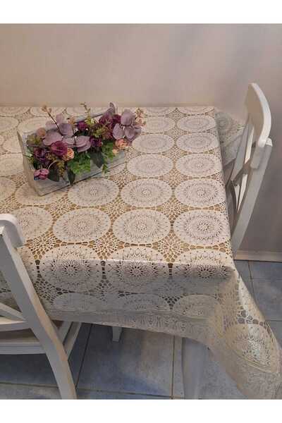 Başak Ev Tekstili Lace Edged 120X150 cm Pvc Oilcloth Erasable Round Patterned Tablecloth