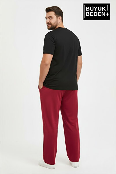 Superlife Men's Plus Size New York Printed Relaxed Fit Elastic Waistband Leg Hem Patchwork Sweatpants Spr26Ea952-5