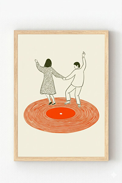 MIOVI Ahşap Çerçeveli “Vinyl Dance” Poster – Retro Minimal Çift Dans Duvar Ta...