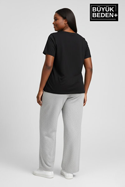 Superlife Γυναικείο μεγάλο μέγεθος New York με τύπωμα Άνετο κομμένο ελαστικό παντελόνι με ελαστική μέση και πόδι SPR26EAk952-5