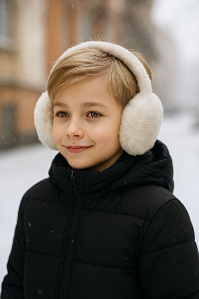 FELLMENS Căști pentru băieți din pluș cu textura moale albă 8-14 ani