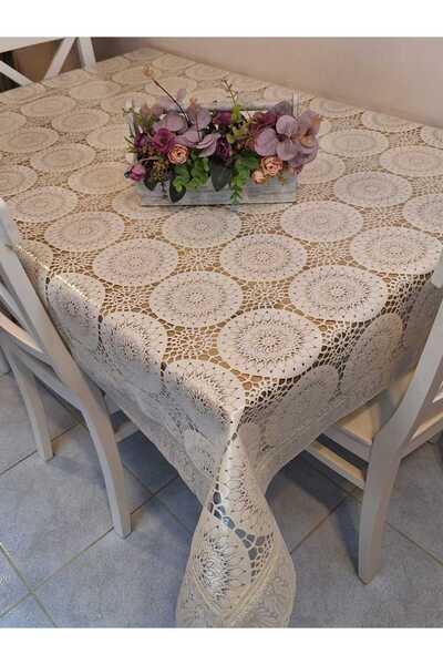 Başak Ev Tekstili Lace Edged 120X150 cm Pvc Oilcloth Erasable Round Patterned Tablecloth