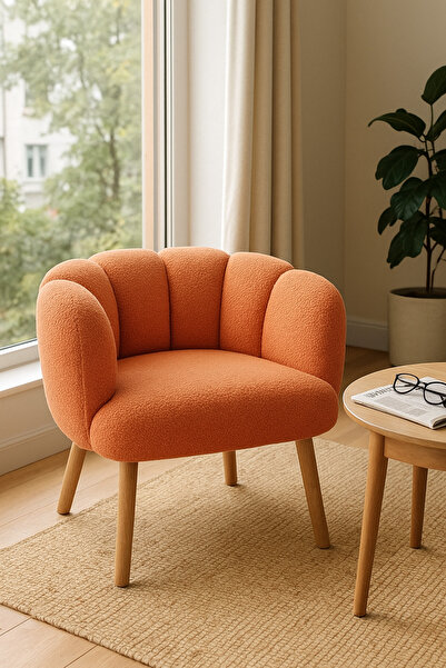 arge demo Reyna Tekli Berjer Retro Natural Ahşap Ayaklı Tekli Koltuk