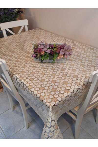 Başak Ev Tekstili Lace Edged 120X150 cm Pvc Oilcloth Erasable Daisy Pattern Tablecloth