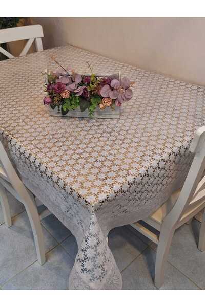 Başak Ev Tekstili Lace Edged 120X150 cm Pvc Oilcloth Erasable Daisy Pattern Tablecloth