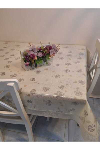Başak Ev Tekstili Lace Edged 120X150 cm Pvc Oilcloth Erasable Floral Pattern Tablecloth