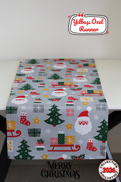 Soft Kare Runner de masă cu model de Anul Nou, rezistent la apă, rezistent la pete |   Runner decorativ de Crăciun