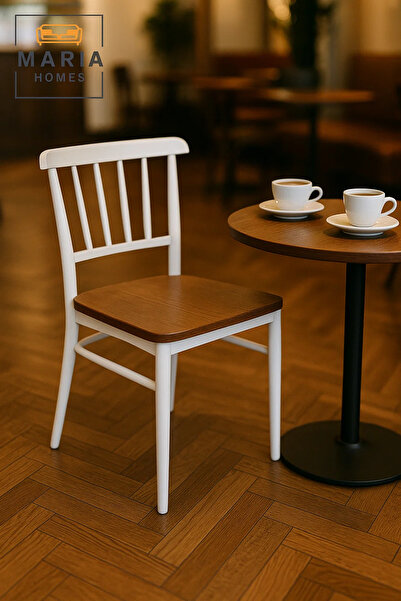 MARIA HOMES Modern Dining Chair – White Frame with Wooden Seat for Kitchen & Dining Room