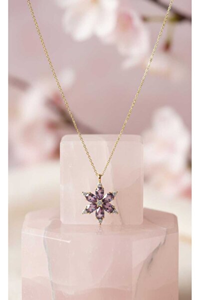 Jewerly Ametist Kar Tanesi Çiçek Kolye | Zirkon Taşlı