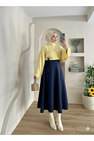 Blue Morpho Scuba Fabric Wrap Model Tied Skirt