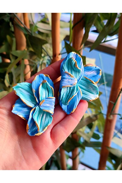 Atölye Myth Aqua Bloom Altın Detaylı Mavi Tasarım Küpe - Şık ve Özgün