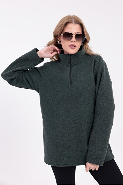 Firststops Women's Khaki Half Zipper Fleece Sweat